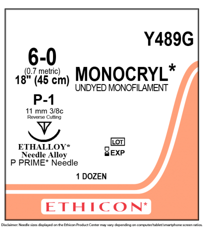 Ethicon Monocryl (Poliglecaprone 25) Suture #Y489G (12pcs/box)